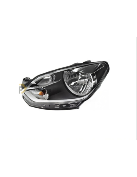 Phare gauche H4 noir bord chrome pour Volkswagen Up phase 1